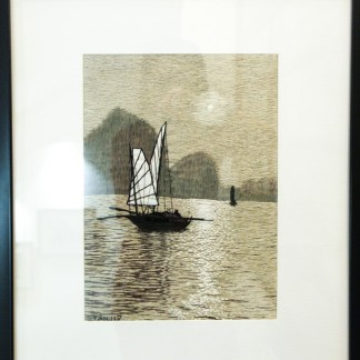 Hand-embroidered painting - boat